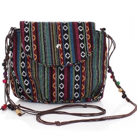 None Handbags - Boho Multicolor Woven Crossbody Bag